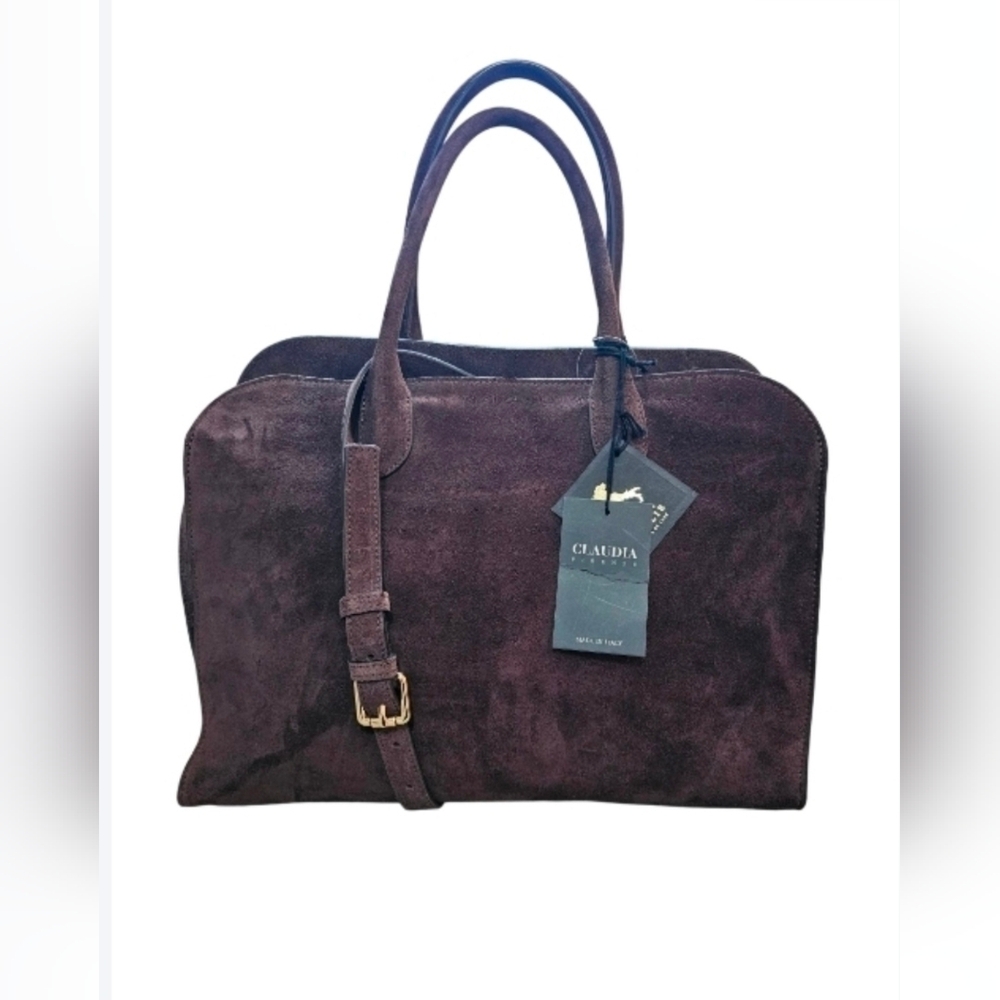 Claudia Firenze Suede Tote Hand Bag Purse Dark Brown Crossbody TikTok Viral NWT